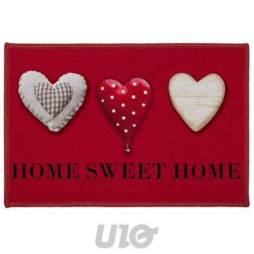 Douceur d'Intérieur Tapis Home Passion Rouge Cœurs Maison Douce 40x60 cm
