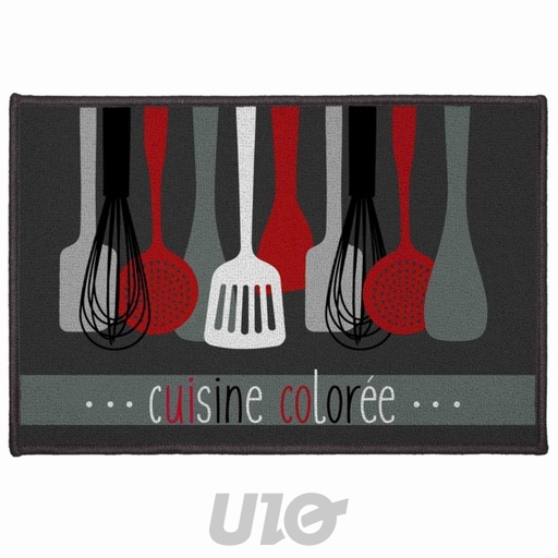 Douceur d'Intérieur Tapis Cuisine Imprimé Ustensiles Gris Rouge 40x60 cm