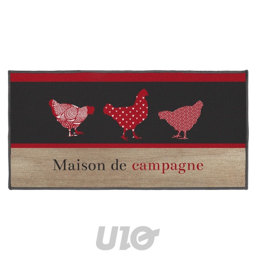 Tapis Douceur d'Intérieur Maison de Campagne Bouclette Poules 50x120 cm