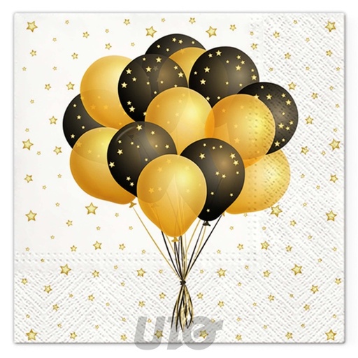 Homea Lot 20 Serviettes Papier 33x33cm 3 Plis Ballons Noirs & Or Étoiles