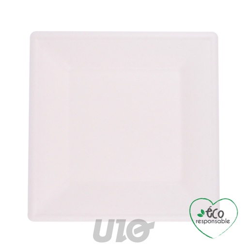 Homea Lot 12 Assiettes Carrées Biodégradables Canne à Sucre 20cm Blanc