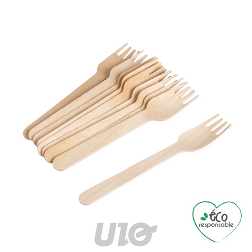 Homea Lot 12 Fourchettes Bois Naturel Jetables Éco-responsables 16cm