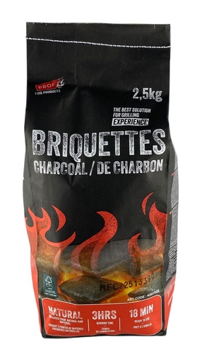 Prof Briquettes Charbon de Bois Naturel 3H Combustion 2,5 kg