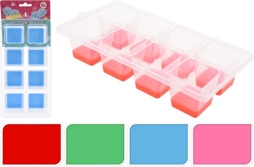 Bac à glaçons transparent PP & TPE, 8 cavités, couleurs assorties