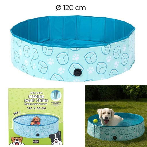 The Concept Factory Piscine pour Chien Pliable Ø120cm Bleu Motifs Pattes