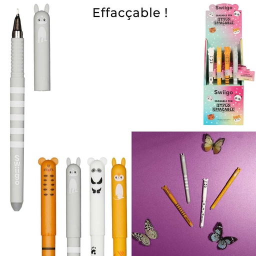 Stylo Effaçable Swiigo Animaux Fantaisie – Multicolore