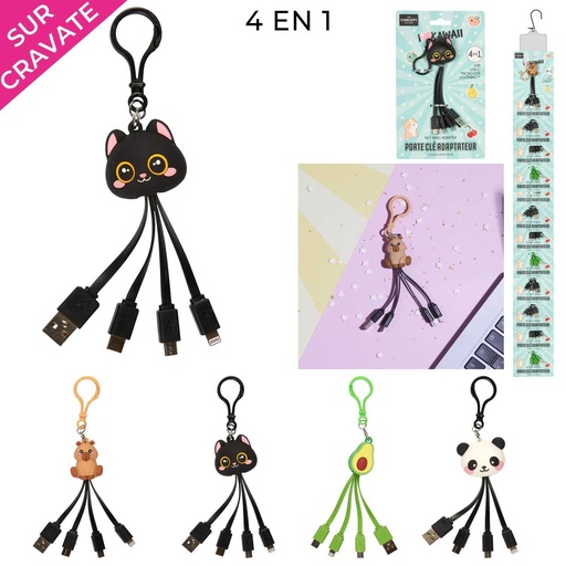Porte-clés Adaptateur 4 en 1 Chat Kawaii The Concept Factory