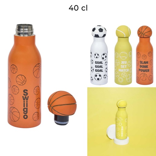 Bouteille Isotherme The Concept Factory SWIIGO Sport 40 cl Orange Basketball, Football ou Tennis