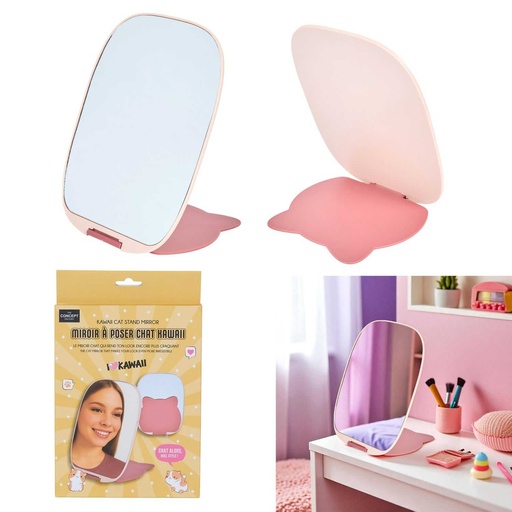 Miroir à poser Chat Mignon Rose Pliable The Concept Factory