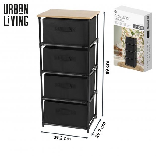 Urban Living LE KUBE Commode 4 Tiroirs Noir & Bois L39,2xP29,7xH89 cm