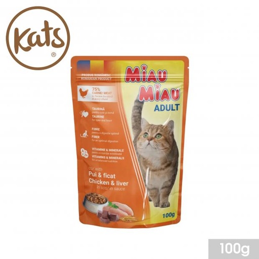 Kats Miau Miau Adulte Pâtée Poulet Foie en Sauce 100g