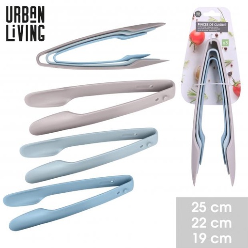 Urban Living Lot de 3 Pinces de Cuisine 25, 22, 19 cm Couleurs Assorties