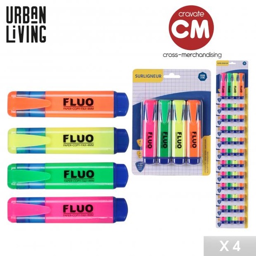 Urban Living Surligneurs Fluo Lot de 4 Couleurs Assorties Pointe 4mm