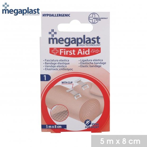 Megaplast First Aid Bande Élastique Fixation Clips 5m x 8cm Beige