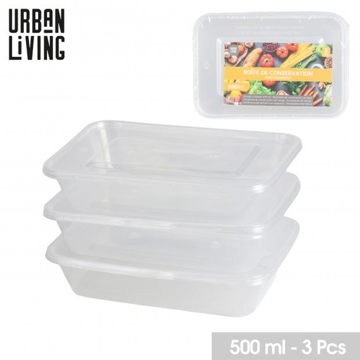 Urban Living Les Indispensables Boîtes Conservation Plastique 500ml Transparent Lot de 3