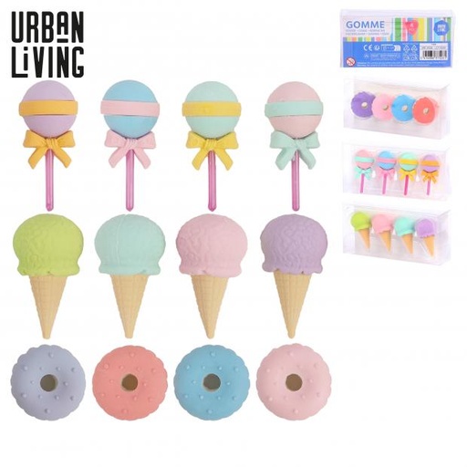 Papeterie Urban Living Gommes Loli, 4 Pièces 3 Designs Disponibles (Sucettes, Glaces, Beignets)