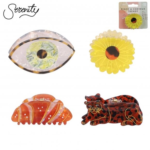 Serenity Pince Cheveux Acétate Fantaisie 4 Motifs Disponibles Tendance 8cm