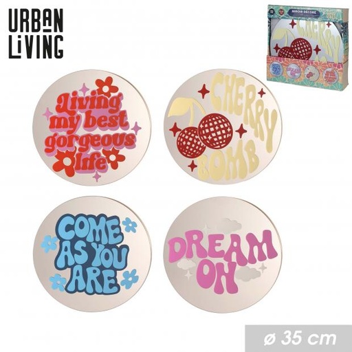 Miroir Décoré Urban Living Bonnes Vibes Ø35cm, 4 Motifs Disponibles