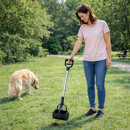 Mon Ami Luki Pelle Ramasse-crottes Chien, Manche Acier Inoxydable 71cm Noir
