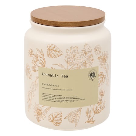 Atmosphera Wellness Bocal Grès Crème Motif Floral Couvercle Bambou 100cl