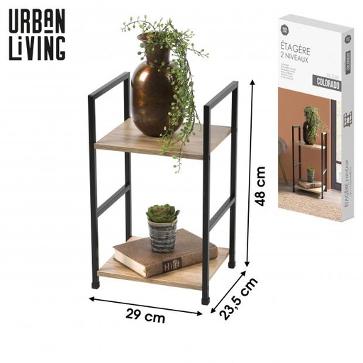 Urban Living Colorado Étagère échelle 2 niveaux Chêne & Métal Noir 29x23,5xH48cm
