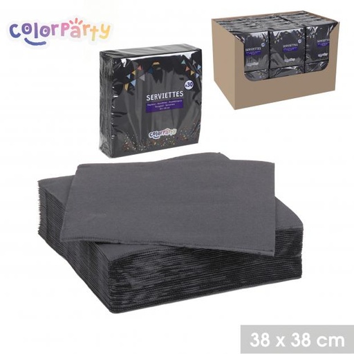 Colorparty Serviettes Papier Jetables Noires 38x38 cm - 30 Pièces