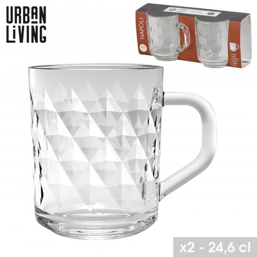 Urban Living Napoli Lot de 2 Tasses en Verre Facetté 24,6 cl