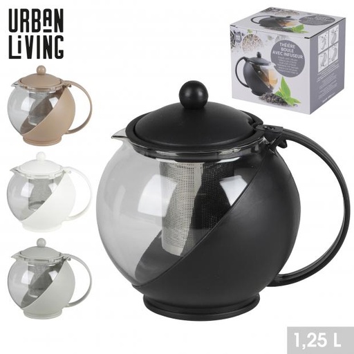 Urban Living Théière Boule Verre avec Infuseur 1.25L 4 Couleurs