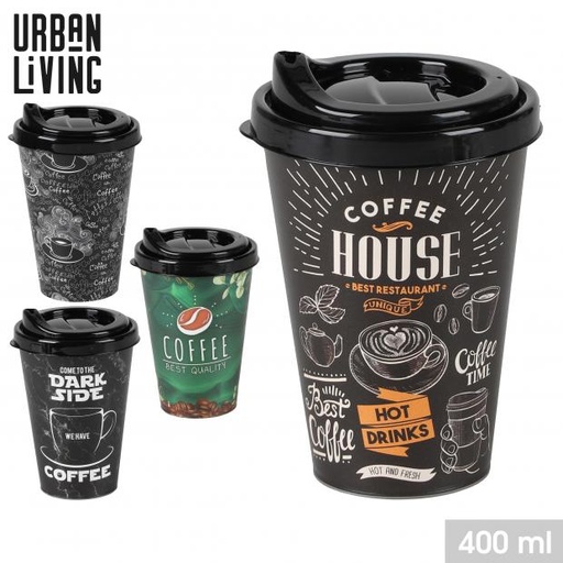 Urban Living Gobelet Café Réutilisable Couvercle 400ml 4 Motifs