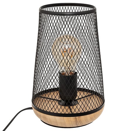Lampe à poser Atmosphera Zely grillage métal noir & bois 23cm