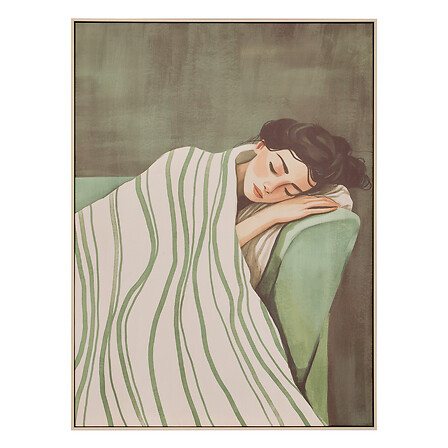 Atmosphera Toile Imprimée Encadrée Mona Femme Endormie Vert 58x78 cm