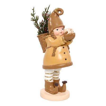 Atmosphera Figurine Fille Noël Panier Baies Beige Résine 31cm
