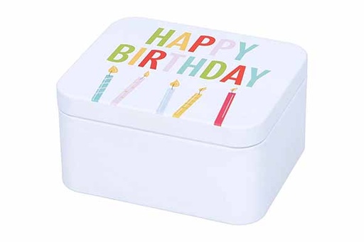 Birkmann Boîte Cadeau Métal Cuisine Colorée Joyeux Anniversaire Blanc 12x10x6.2cm