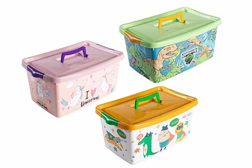 Hega Hogar Boîte Rangement Enfant SAPPORO FANTASY ANIMALS, Licorne, Dinosaures, Plastique 24x37x16cm