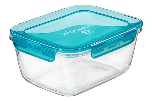 Bormioli Rocco Frigoverre Evolution Boîte Verre Couvercle Bleu 2,5L Rectangulaire Haute