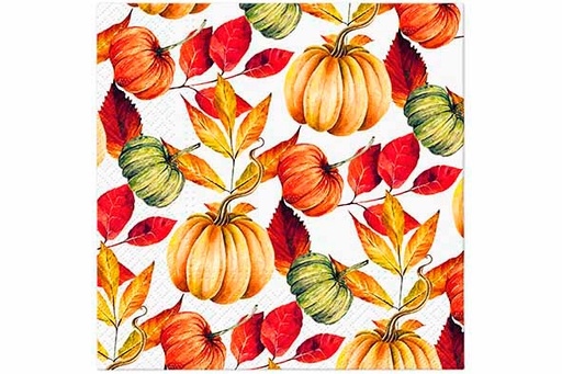 Serviette Paw Motif Citrouilles & Feuilles d'Automne 33x33 cm Lot de 20