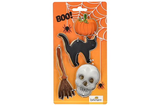 Birkmann Emporte-pièces Halloween Lot 4 Acier Inox : Citrouille, Crâne, Chat, Balai