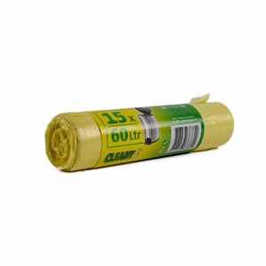 [HD-07013] SACS POUBELLE JAUNE DE 60 LITRES - 60x72CM - 15 PIÈCES - ÉPAISSEUR 7mu