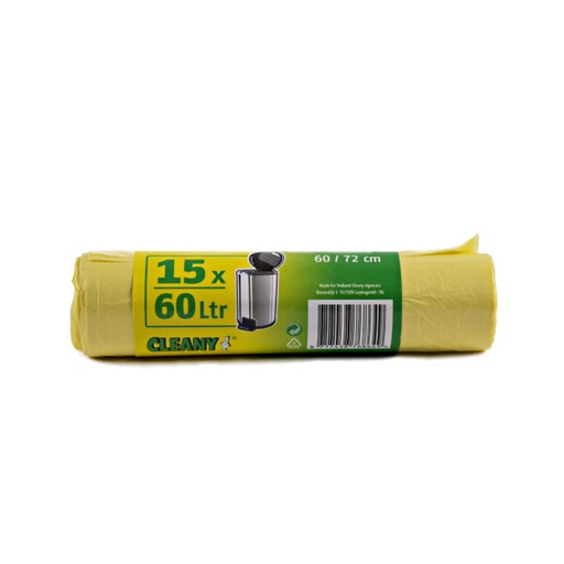 [HD-07013] SACS POUBELLE JAUNE DE 60 LITRES - 60x72CM - 15 PIÈCES - ÉPAISSEUR 7mu