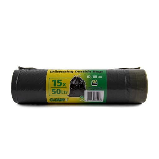 [HD-07026] SACS POUBELLE AVEC LIEN DE 50 LITRES - ROULEAU DE 15 PIÈCES - ÉPAISSEUR 29mu